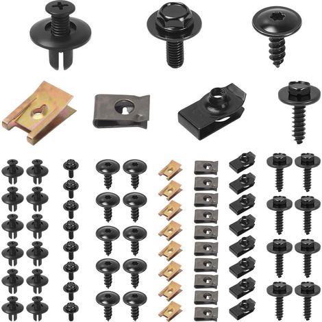 64 Pièces Universel Kit Vis de Carrosserie Voiture Set, Vis Clips Voiture Kit, Vis et Boulons de Voitures, U Clips Carrosserie, pour Cache Sous Moteur, Garde Boue, Panneau de Voitures Réparer (1/5)