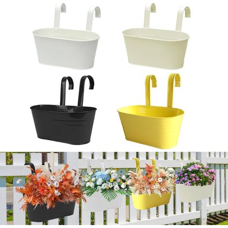 4pcs Pot de fleurs, Métal, Double crochet, Trou de drainage, Balcon Jardin (1/4)
