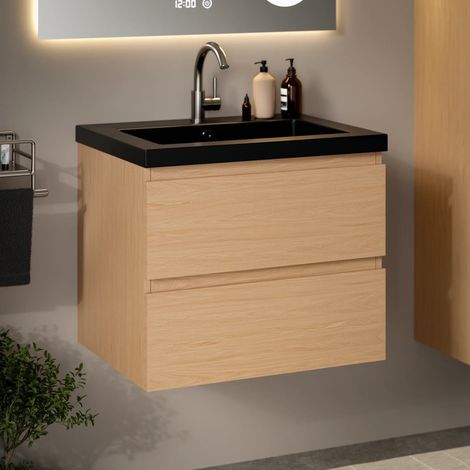 Badezimmermöbel Karo – 60 cm – Helle Eiche – Schwarzes (1/4)
