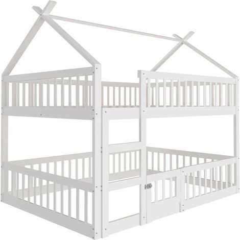 Litera infantil con escalera, estructura de madera blanca, 205 x 145 x 205 cm (1/5)