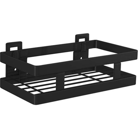 Étagère de douche sans perçage - Noir - 1 étage - Étagère flottante - En acier inoxydable - Pour cuisine et salle de bain - Largeur : 20-50 cm (1/5)
