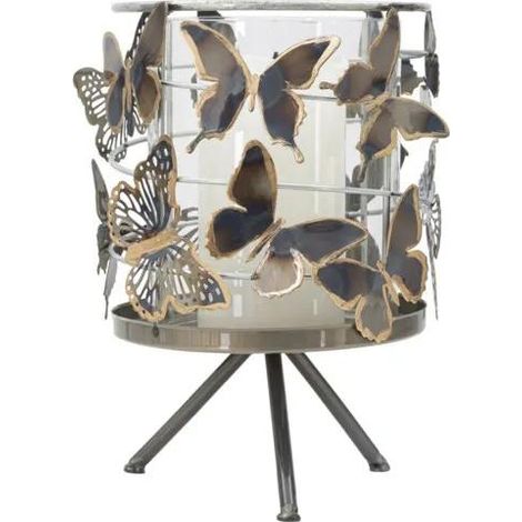 Portavelas mauro ferretti metal mariposas 15x15x23 cm