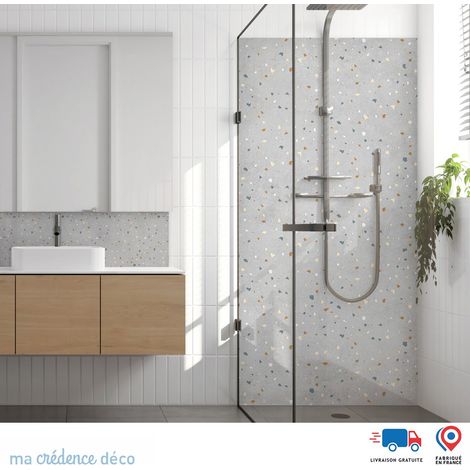 Panneau de douche : Terrazzo et couleur 3 - Couleur Rouge beige - Alu composite - 90 - 245 (1/3)