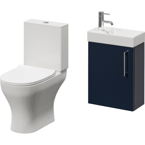Napoli Cube Deep Blue 400mm Single Door Wall Mounted Vanity Unit and Jubilee Toilet Suite with Align Basin - 400mm - Chrome 160mm Handle