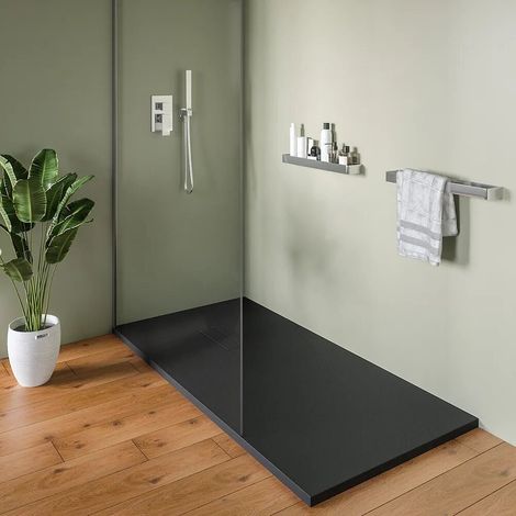 Receveur de douche 90x140 cm en marbre synthétique noir effet pierre Merlera (1/4)