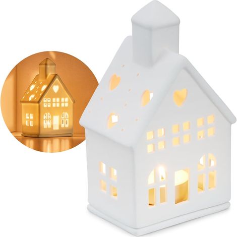 Photophore en Porcelaine, Maison en Porcelaine Mate avec Pied (1/5)