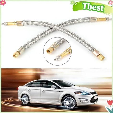 Tbest Extension de valve Extension de Tige de Valve de Pneu 2 Pièces, Adaptateur de Tuyau tressé en Acier à écrou moto compresseur (1/5)