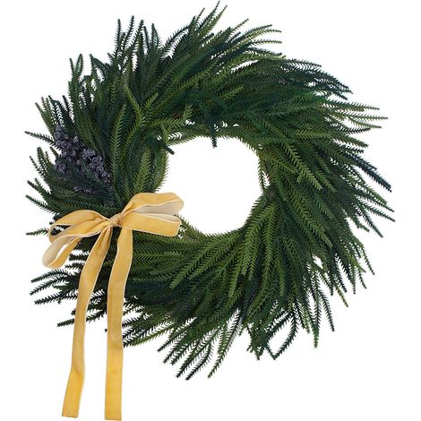 Couronne de pin de Norfolk artificielle, 60cm, Faux noël vert suspendu avec nœud de myrtille pour porte d'entrée, décoration de maison, double couleur (1/5)
