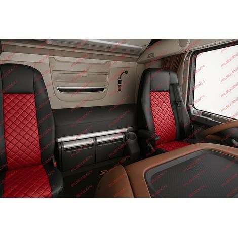 Set 1+1 Sitzbezüge aus Kunstleder für DAF XF 106 2015–2021 – rot-schwarz