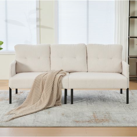 Sofá de 3 plazas de pana beige con bolsillo lateral, 171 x 72 x 80 cm DESVIAE (1/5)