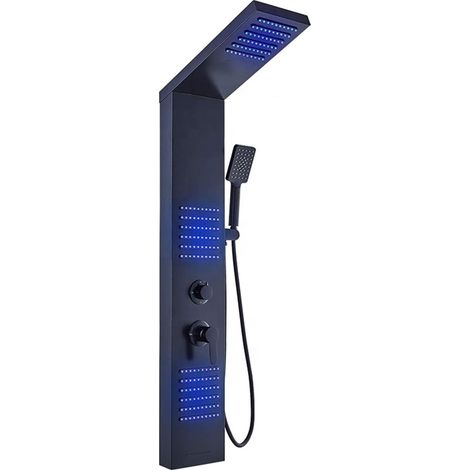 Ensemble de douche mitigeur thermostatique intelli Ensemble de colonne de douche noire cascade Jets de corps de tour ， Systèmes de panneaux de douche à LED ， Panneau de douche en acier inoxydable fixé (1/5)
