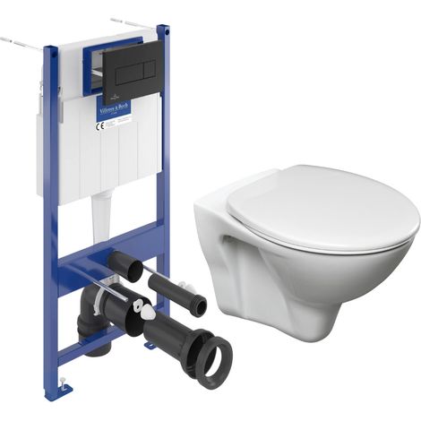 Pack WC Bâti-support sol mur Villeroy & Boch + WC suspendu Jika Neo + Abattant thermoplastique + Plaque noire (VCNSLPRO4)