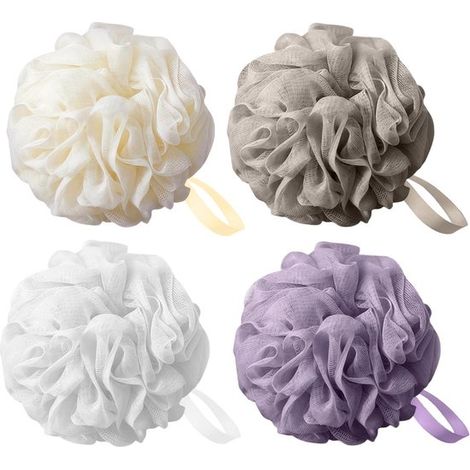 éponges de douche moussantes - Set de 4 luffas Extra larges - Pour l'exfoliation et le nettoyage du corps - Texture douce en filet - 4 couleurs assorties (1/5)