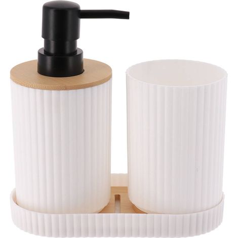 Set de 3 accessoires pp/bambou gobelet + distributeur 350ml + porte savon - blanc - Tendance