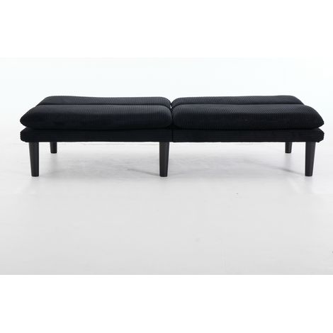 Canapé à trois positions réglables pour 2 personnes, en couleur noire. Les pieds en plastique sont arrondis le tapis est fait de tissu velours ressemblant au cuir. (1/5)