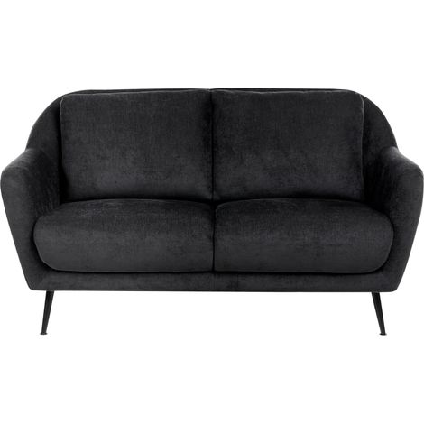 Canapé 2 Places Moderne en Tissu Chenille Pieds en Fer Noir avec Accoudoirs et Assise Épaisse Noir Eiby (1/5)