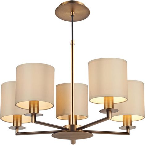 Dar Tyler Suspension Tyler à 5 lumières, bras articulés, bronze antique avec abat-jour
