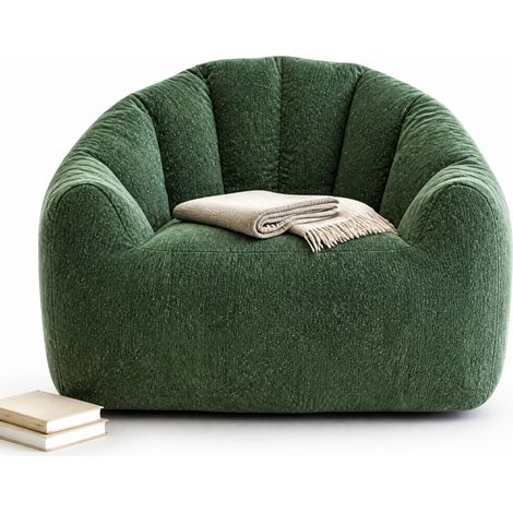 Sillón puff redondo ergonómico de franela verde 99 x 86,3 x 64,7 cm HOMVRA (1/5)