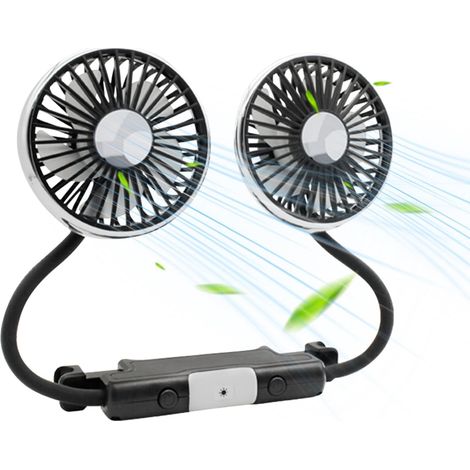 JSSEVN-Ventilateur électrique pour siège arrière de voiture - Portable - Appuie-tête - Rotation à 360° - 12 V - Double tête - USB (1/5)
