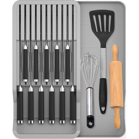 Porte-couteaux, bloc à couteaux pour tiroir avec plateau à couverts extensible, organisateur de tiroir de cuisine - Peut contenir 11 couteaux