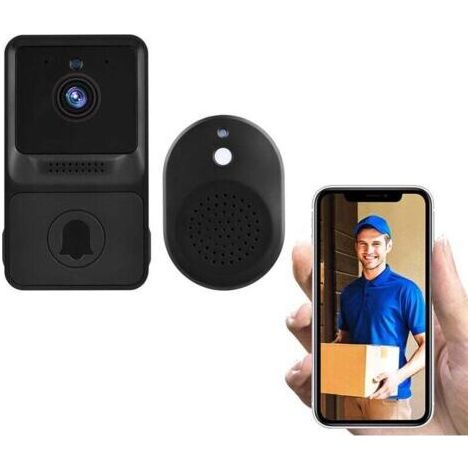 BARKBUSTERS Sonnette vidéo sans fil avec caméra de sécurité visuelle intelligente haute résolution 1080P avec vision nocturne IR Surveillance audio bidirectionnelle en temps réel (1/5)