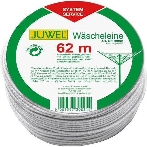 Corde à linge transparente 62 m pour séchoir parapluie – Polypropylène résistant aux intempéries – Usage extérieur – Juwel