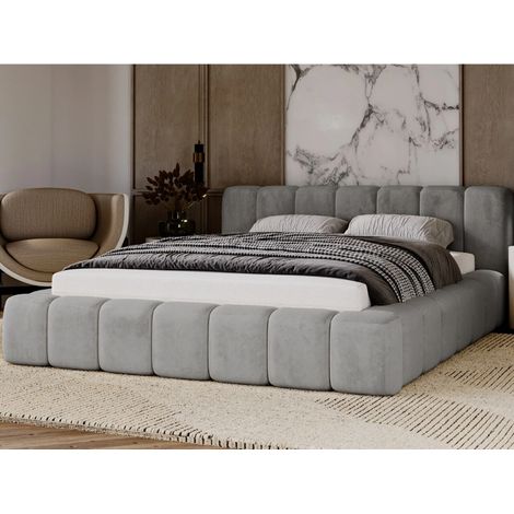 Lit rembourré avec rangement 120x200 velours gris foncé Ibiza (1/5)