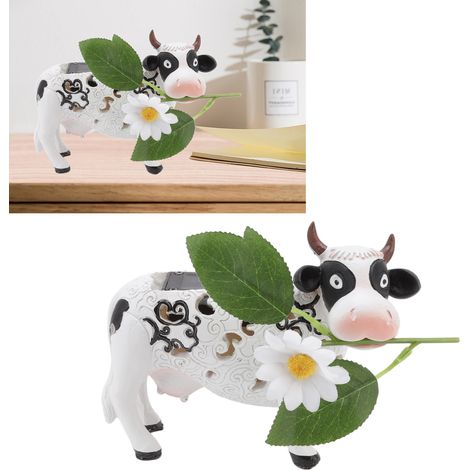 Statue Solaire LED Animale Daisy Cow en Résine avec Batterie AAA Ni MH, pour Décor de Jardin Patios et Anniversaires (12cm x 15cm) (1/5)