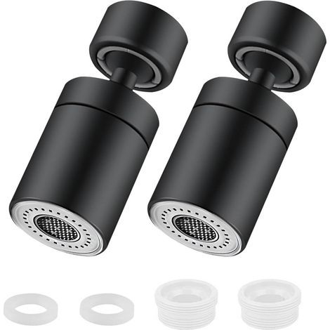 Robinets universels chromés, pivotants à 360°, avec deux modèles de buses pour cuisine et salle de bain (lot de 2) (noir) (1/5)