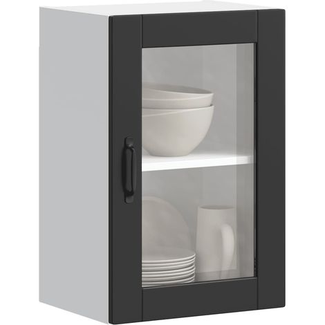 Küchen-Hängeschrank mit Glastür Porto Schwarz