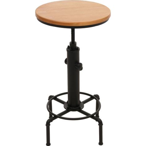 [JAMAIS UTILISÉ] Table de bar HHG-034, table de comptoir table de bistrot réglable en hauteur pivotante repose-pieds Industrial fer massif-bois Ø 50cm, naturel