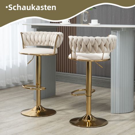 Tabourets de bar pivotants à 360° (Lot de 2) Dossiers tissés à la main Réglage de la hauteur par simple pression Chaises de salle à manger ultra-douces et généreusement rembourrées Sièges pour îlo (1/4)