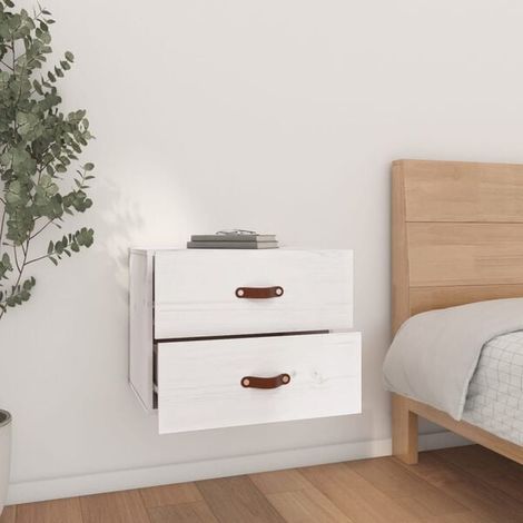 Table de Chevet Murale Blanche 50x36x40cm - Meuble de Rangement Suspendu avec Tiroir, Design Moderne et Économiseur d'Espace pour Chambre à Coucher (1/5)