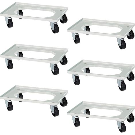 BRB Lot de 6 roulettes logistiques pour conteneur Euro 600 x 400 mm Roues en plastique noir blanc