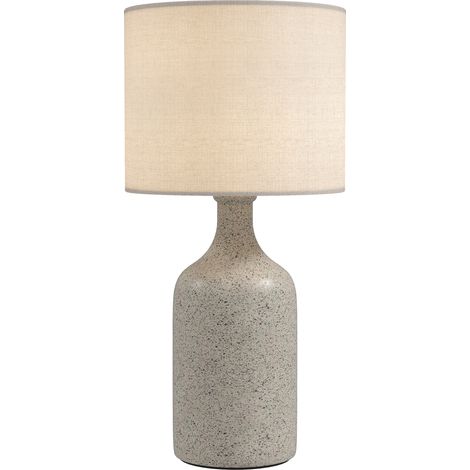 Lampe de table socle céramique/abat-jour lin, 22x22x45cm, marron sable+blanc (1/5)