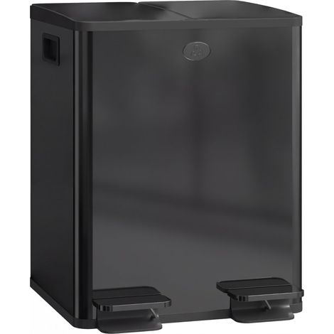 Poubelle de cuisine noire en acier inoxydable 40L à double compartiment, équipée de supports de déodorant pour limiter les mauvaises odeurs