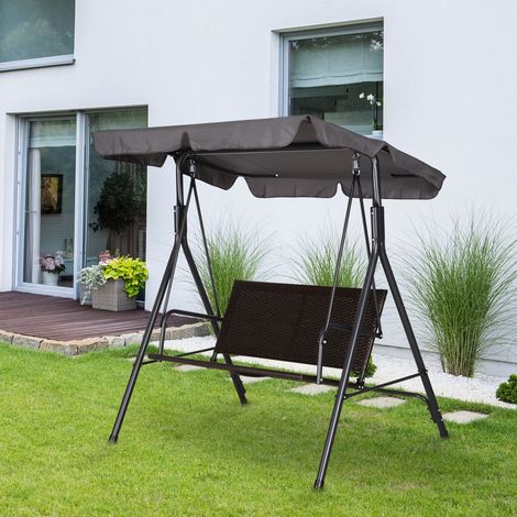 Balançoire jardin 2 places auvent réglable 140x110x151cm, marron gris