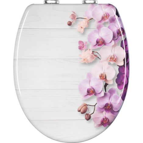 WOLTU Toilettendeckel mit Absenkautomatik, WC Sitz Quick Release zur einfachen Reinigung, Klodeckel O-Form aus Duroplast, mit verstellbaren Scharnieren, bis 175 kg belastbar, Schmetterlingsorchidee (1/5)