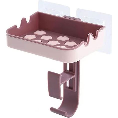 Seifenbehälter, Seifenablage mit Saugnapf, Wandseifenablage, Seifenablage mit Abfluss, Einfache Seifenablage für Badezimmer, Toilette, Warm (Farbe: Rot) (1/4)