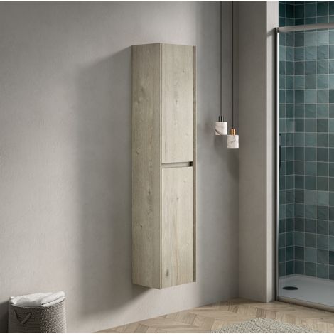 Mobile bagno pensile 148x34.5x17 cm, 2 ante con ripiani interni regolabili, design salvaspazio, multistrato, bianco sporco (1/5)
