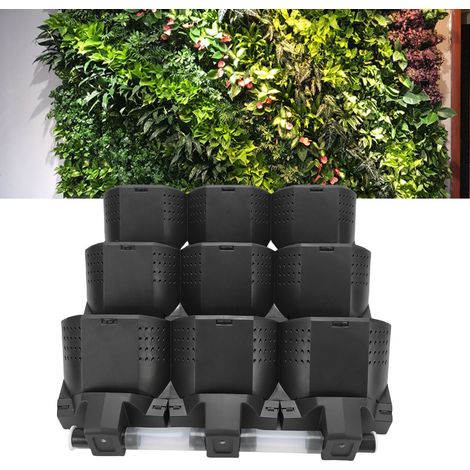 Macetero vertical modular de pared con 9 compartimentos, 49,5 cm, macetero de pared de PP para frutas y verduras, negro, juego de 3 (1/5)