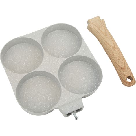 Poêle antiadhésive à 4 trous pour œufs, hamburgers, mini tortillas avec poignée, compatible avec les plaques à induction universelles à fond plat. (1/5)