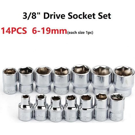 14 douilles 3/8" (6/7/8/9/10/11/12/13/14/15/16/17/18/19 mm) avec adaptateur pour clé électrique et outil de réparation (1/5)