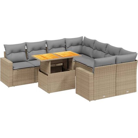 Ensemble de Meubles de Jardin en Rotin 9 Pièces avec Coussins Beiges (1/5)