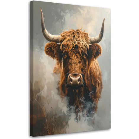 Image sur Toile, Vache écossaise dans le brouillard,20x30 (1/4)