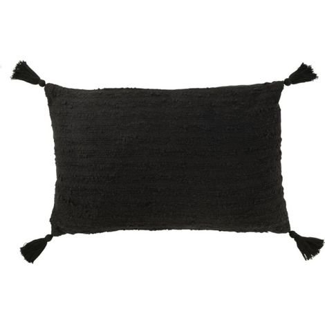 Coussin Déco à Pompons "Marea" 40x60cm Noir (1/2)