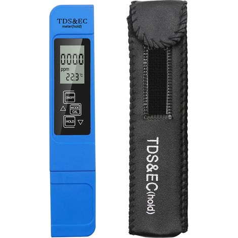 Testeur TDS EC Portable avec Écran LCD 3 en 1 pour Aquarium et Piscine - Mesure Qualité Eau Température Bleu (1/4)