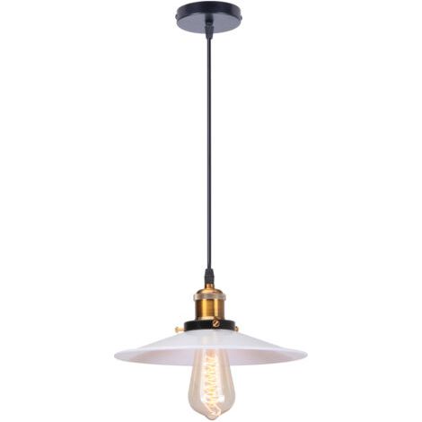 royaluxe- Suspension Luminaire Rétro Lustre En Fer En Métal Plafonnier D'Intérieur Vintage Pour Salle À Manger, Chambre À Coucher, Blanc 26CM (1/5)