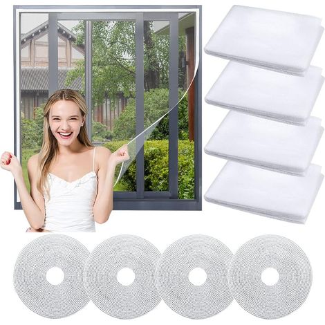 4PCS Moustiquaire Fenêtre 1.5 1.3M Filet de Moustiquaire Filet Écran Insecte Toile Moustiquaire avec 4 Rouleaux Ruban Adhésif Anti Insectes Mouche Rideau Moustique pour Contre Insectes (1/5)