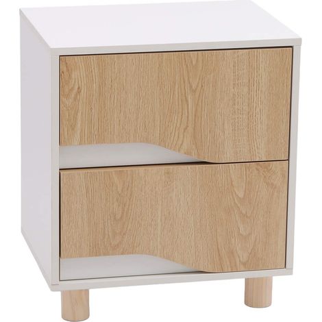 Nachttisch 2 Schubladen Mobili Rebecca Eiden 46x40x30 cm MDF Kiefer Weiß Braun (1/5)